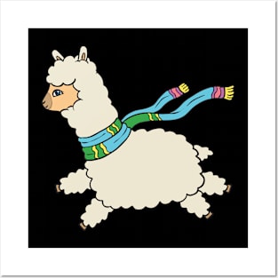 Alpaca runs and wears scarf Posters and Art